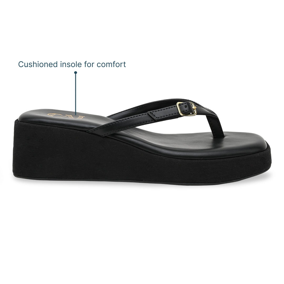 Canvas Black Buckle Platform