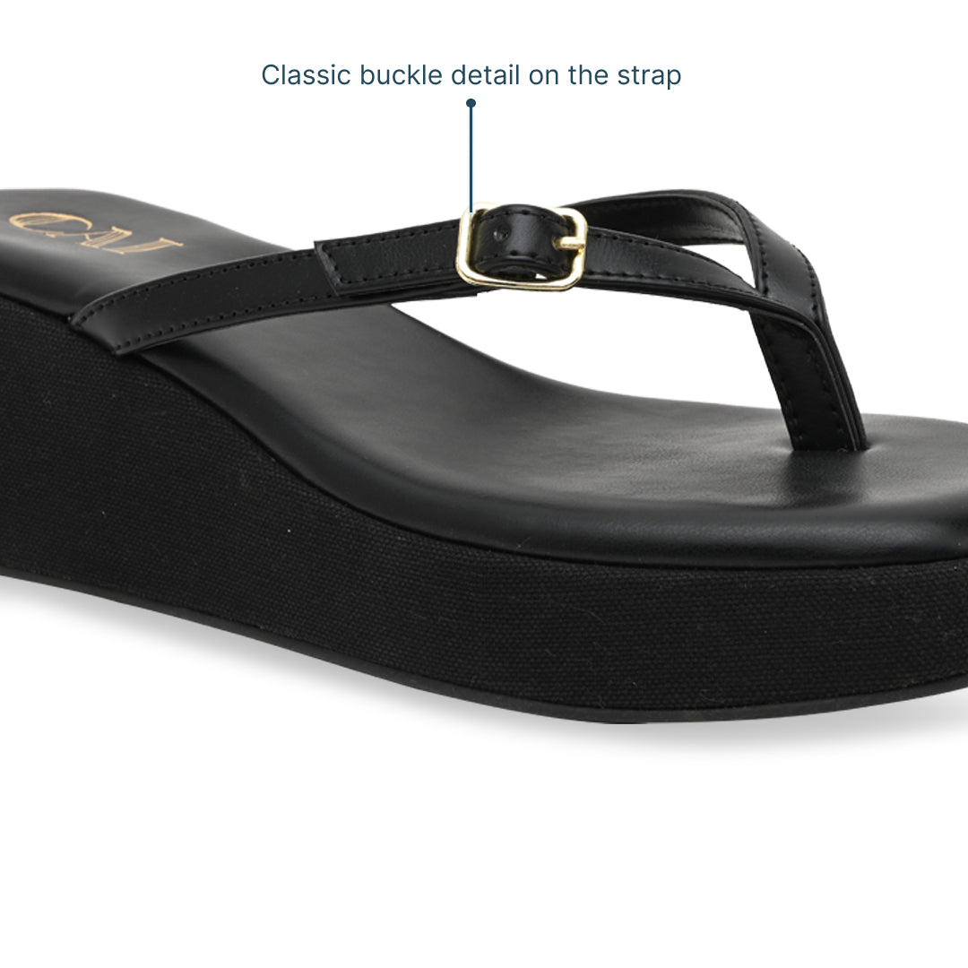 Canvas Black Buckle Platform