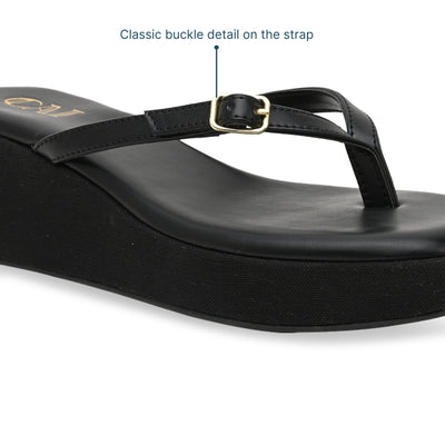 Canvas Black Buckle Platform