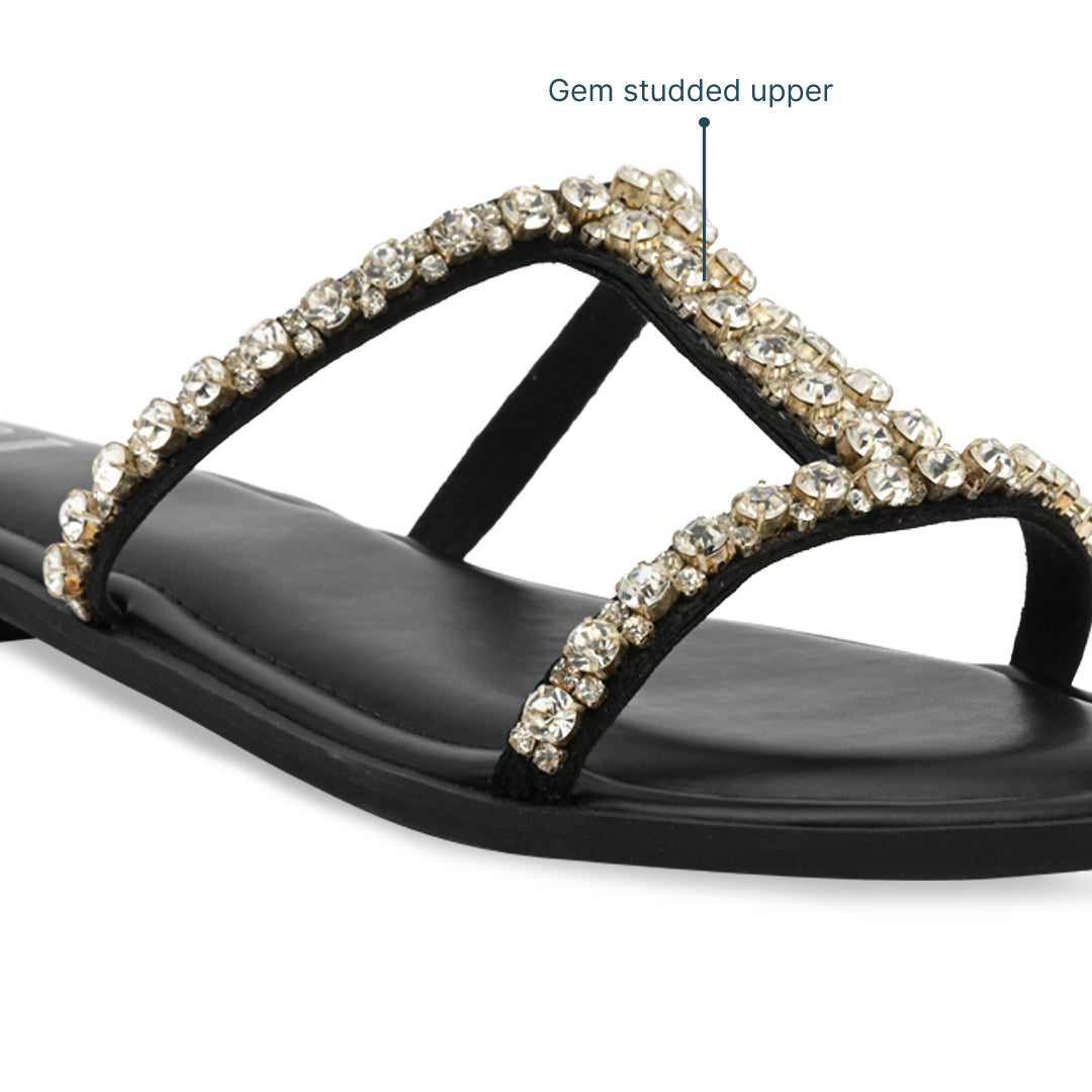 Embellished Double Strap Flat