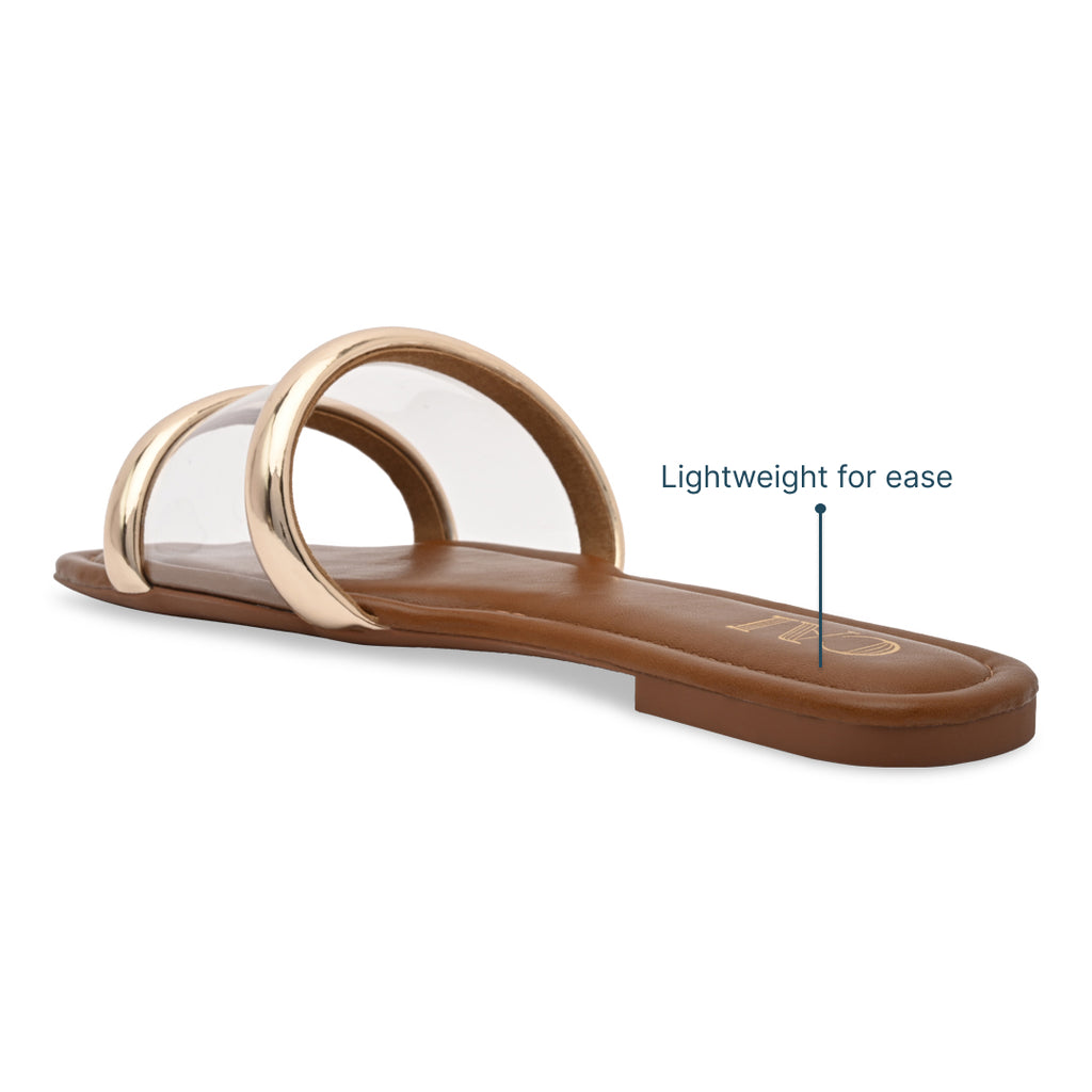 Gold Strap Clear Tan Flats