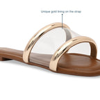 Gold Strap Clear Tan Flats