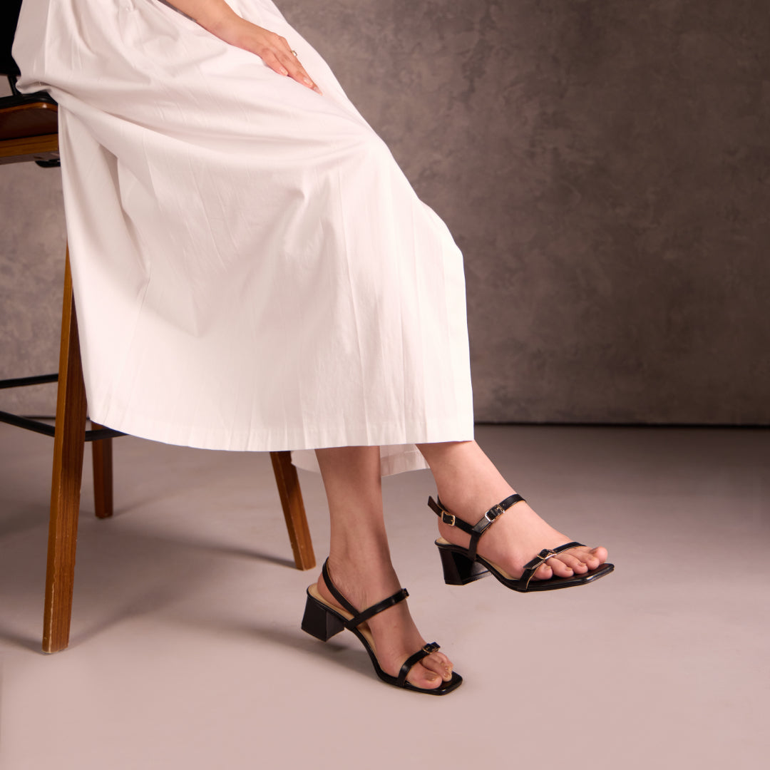 Black Buckled Sandal Heels