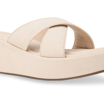 Cream Cross Strap Platform