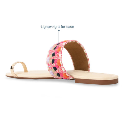 Pink Printed Toe Ring Flats