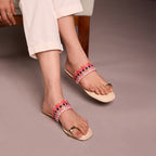 Pink Printed Toe Ring Flats