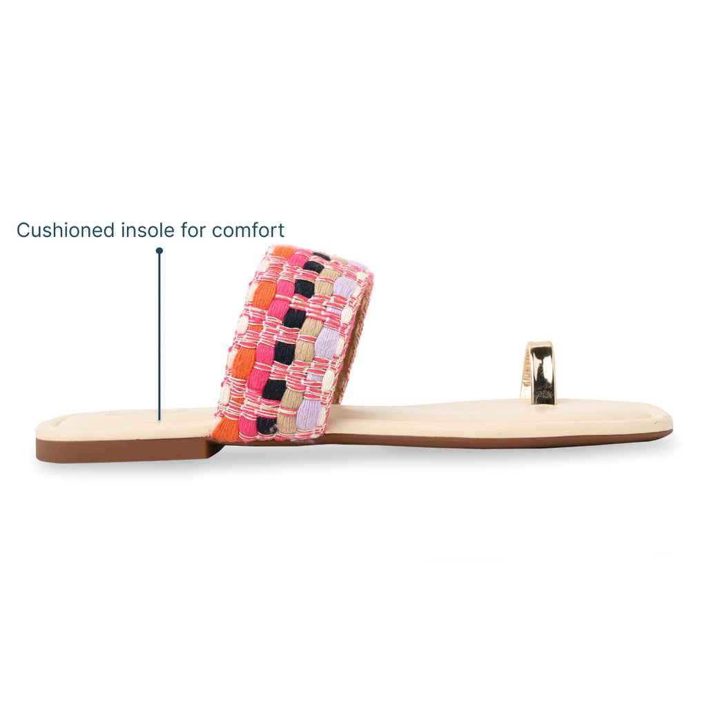 Pink Printed Toe Ring Flats