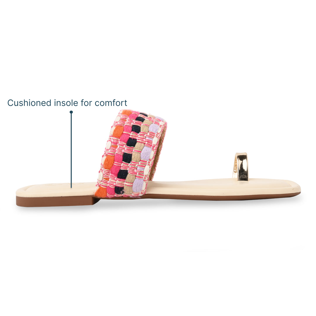 Pink Printed Toe Ring Flats