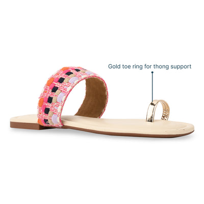 Pink Printed Toe Ring Flats
