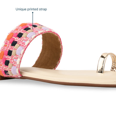 Pink Printed Toe Ring Flats