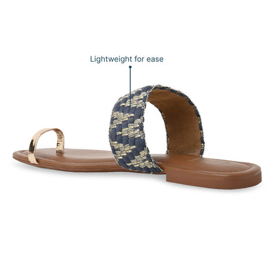 Blue Printed Toe Ring Flats