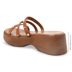 Gold Stud Strap Tan Wedge