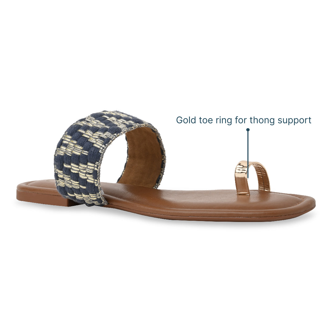 Blue Printed Toe Ring Flats
