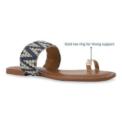 Blue Printed Toe Ring Flats