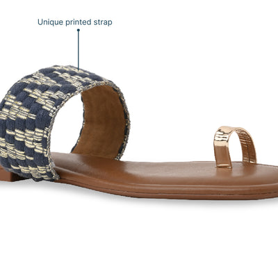 Blue Printed Toe Ring Flats