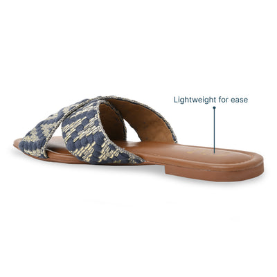 Blue And Gold Printed Flats