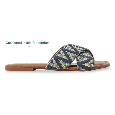 Blue And Gold Printed Flats