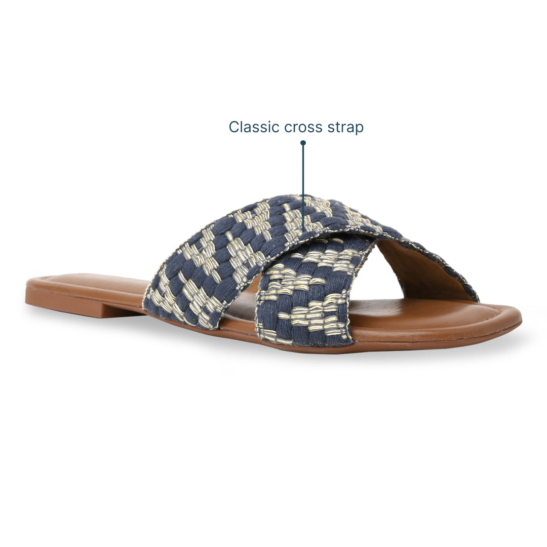 Blue And Gold Printed Flats