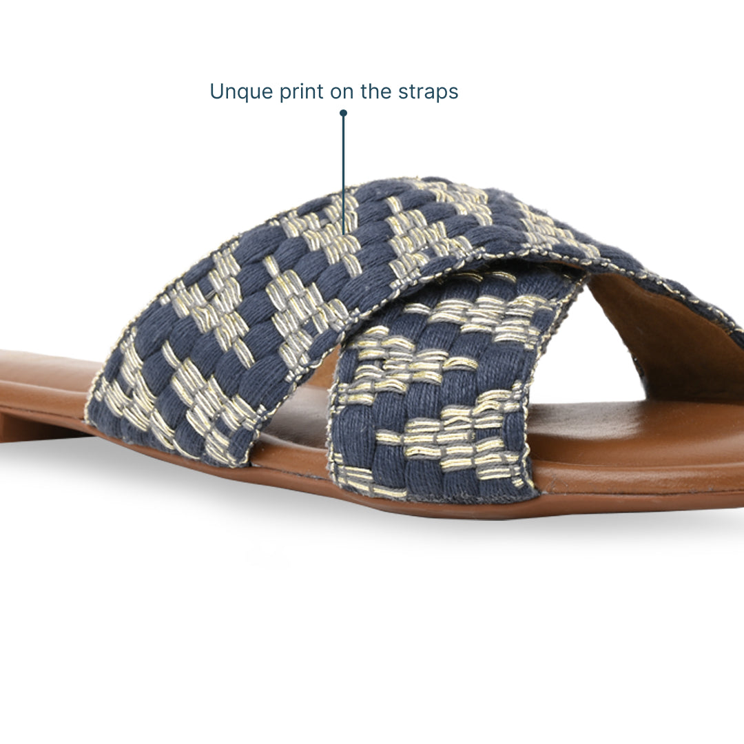 Blue And Gold Printed Flats