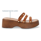 Gold Stud Strap Tan Wedge