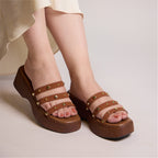 Gold Stud Strap Tan Wedge
