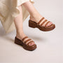 Gold Stud Strap Tan Wedge