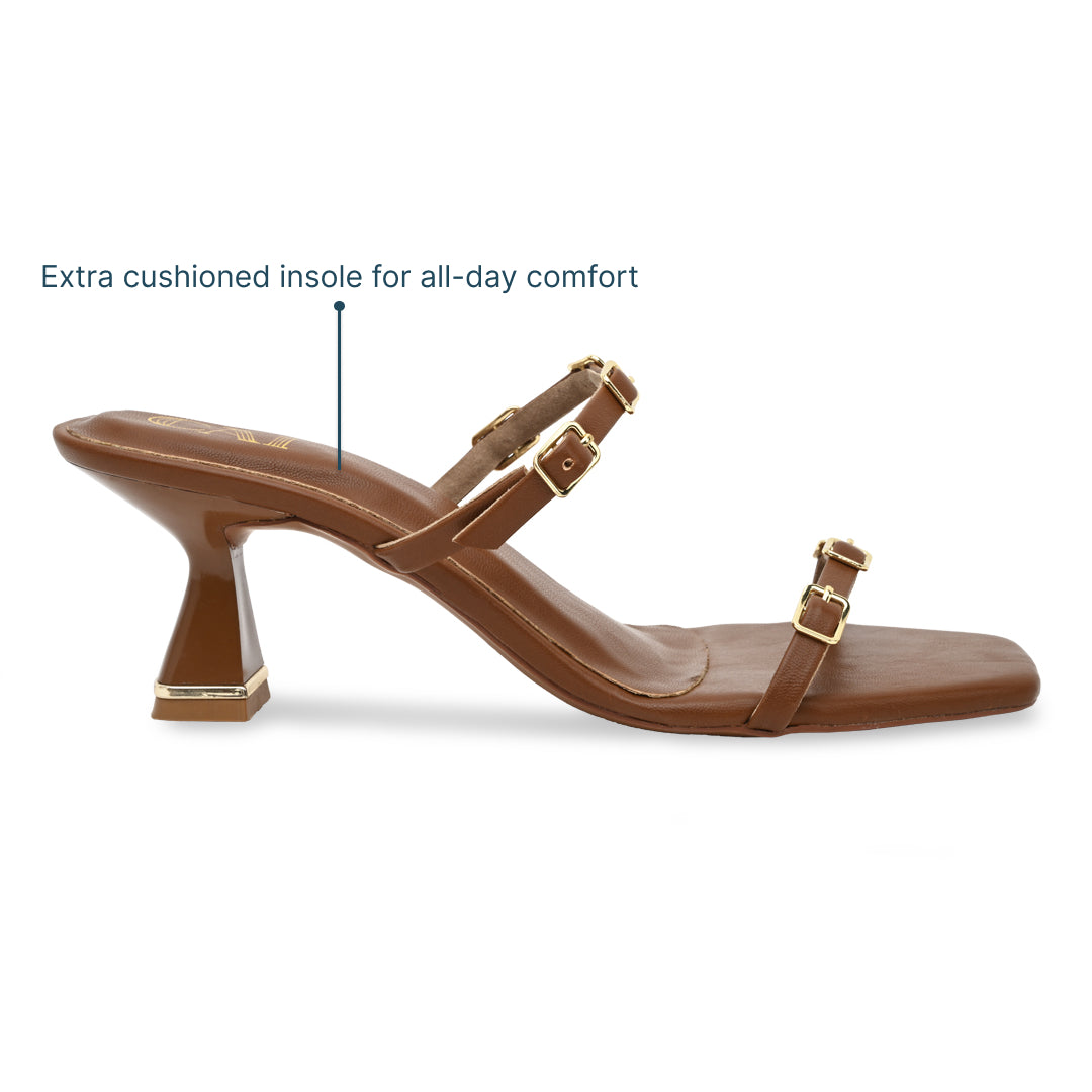 Multi Buckled Tan Heels