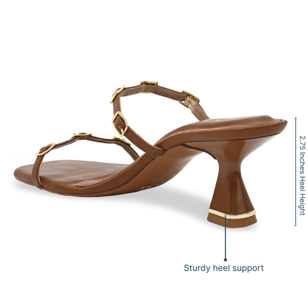 Multi Buckled Tan Heels