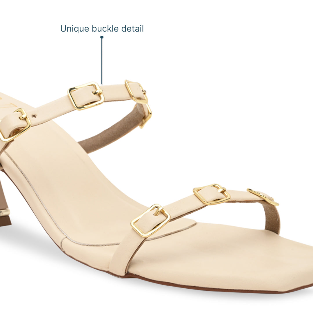 Multi Buckled Cream Heels