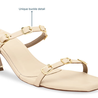Multi Buckled Cream Heels
