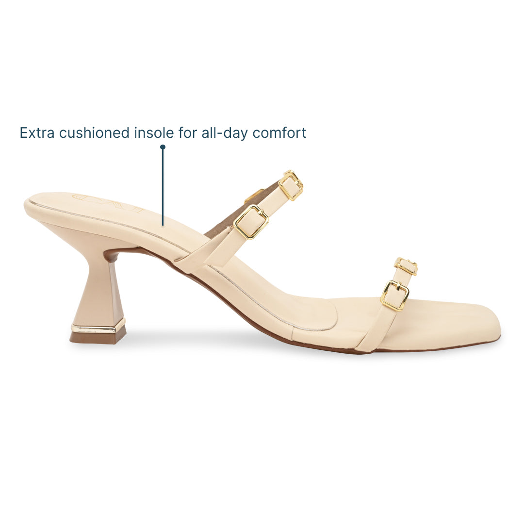 Multi Buckled Cream Heels