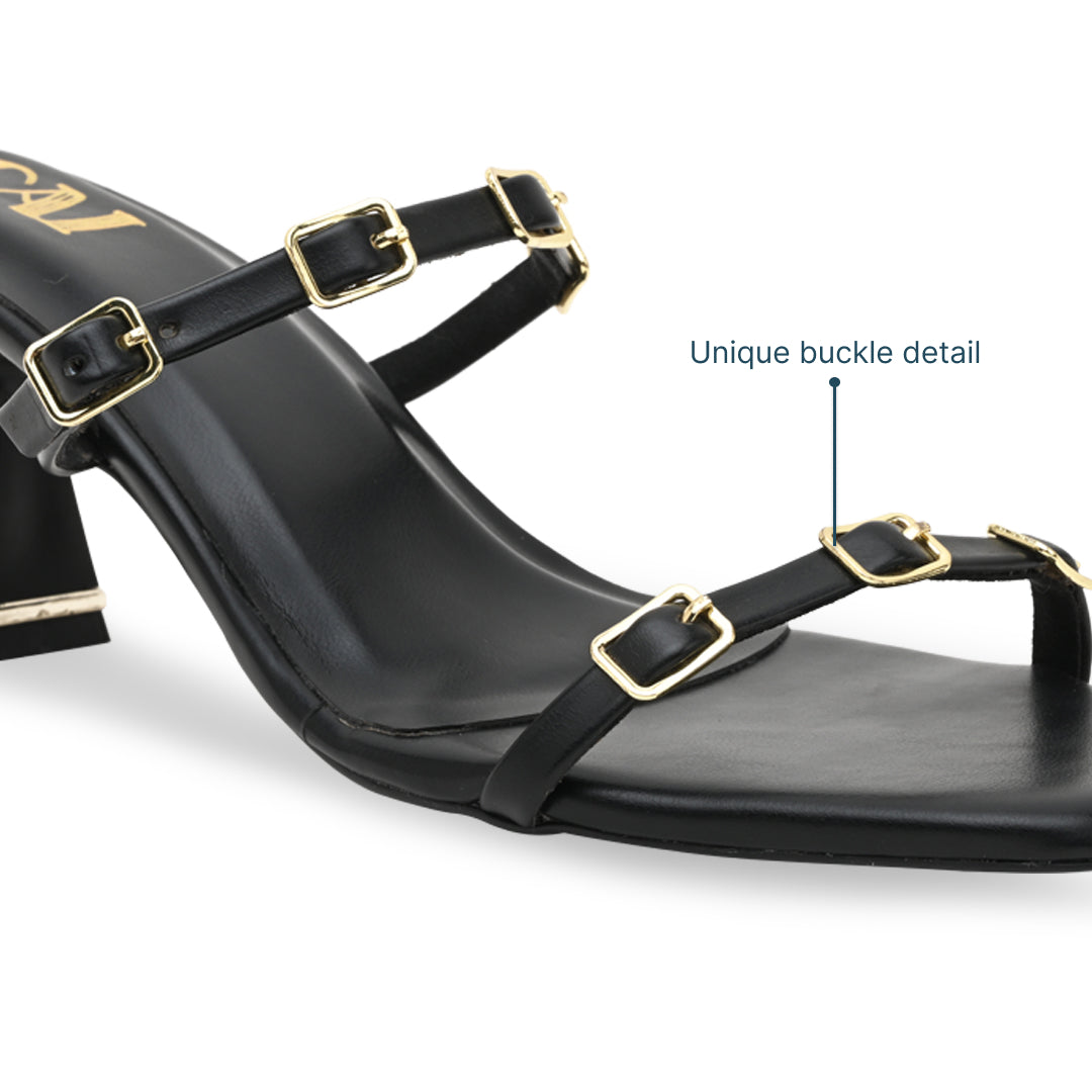 Multi Buckled Black Heels