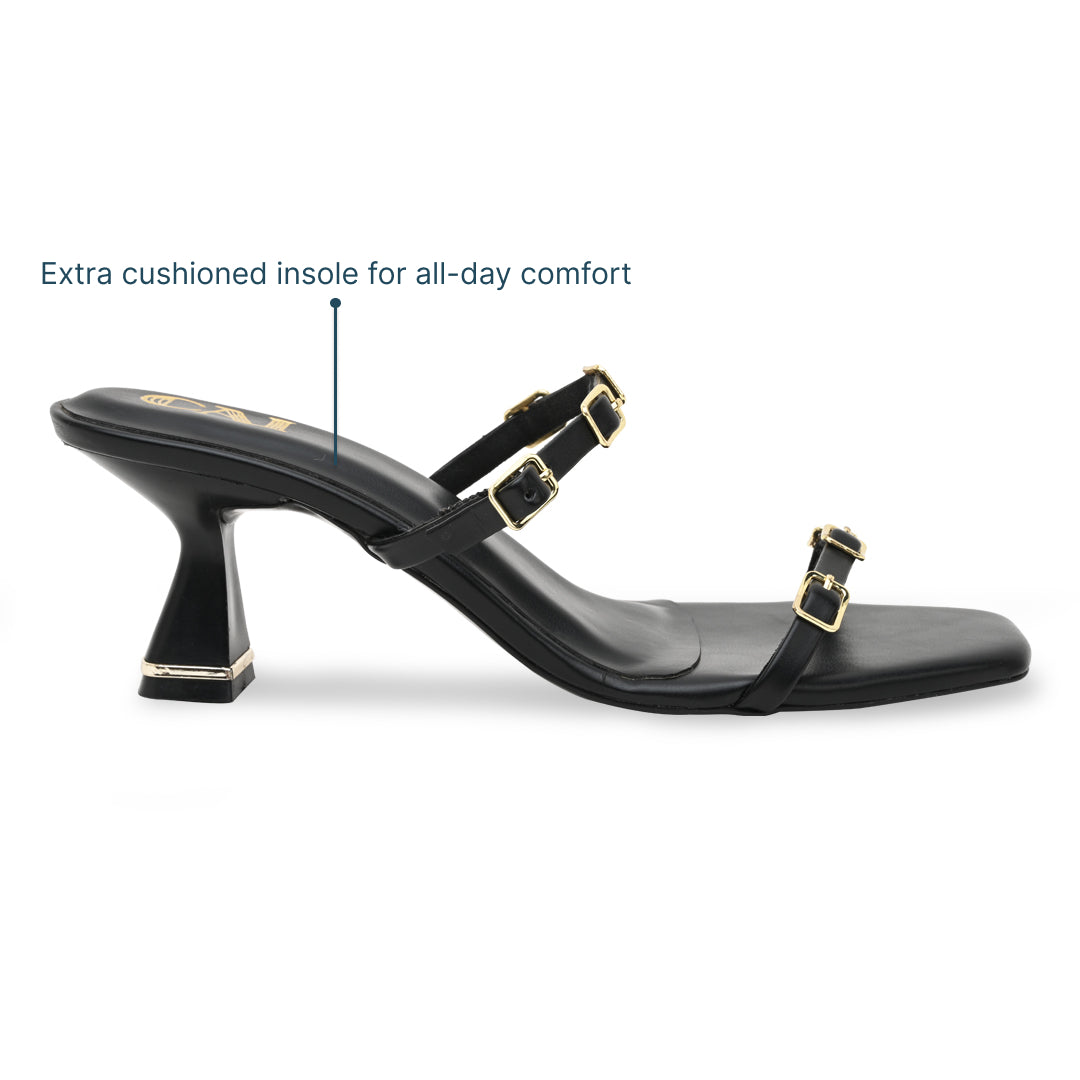 Multi Buckled Black Heels
