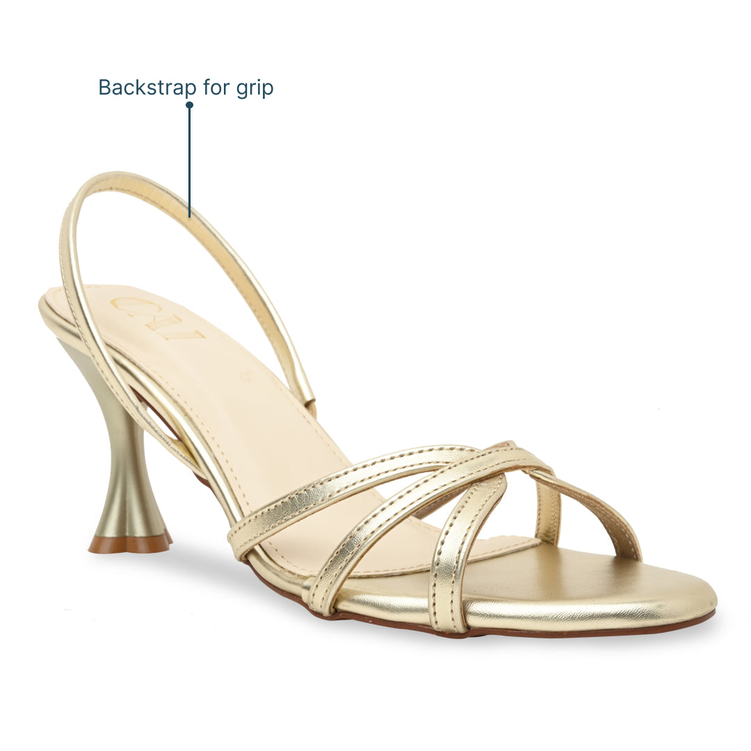 Gold Cross Strap Heel