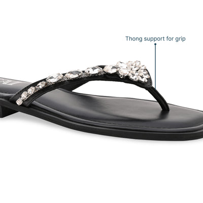 Black Embellished Thong Flat