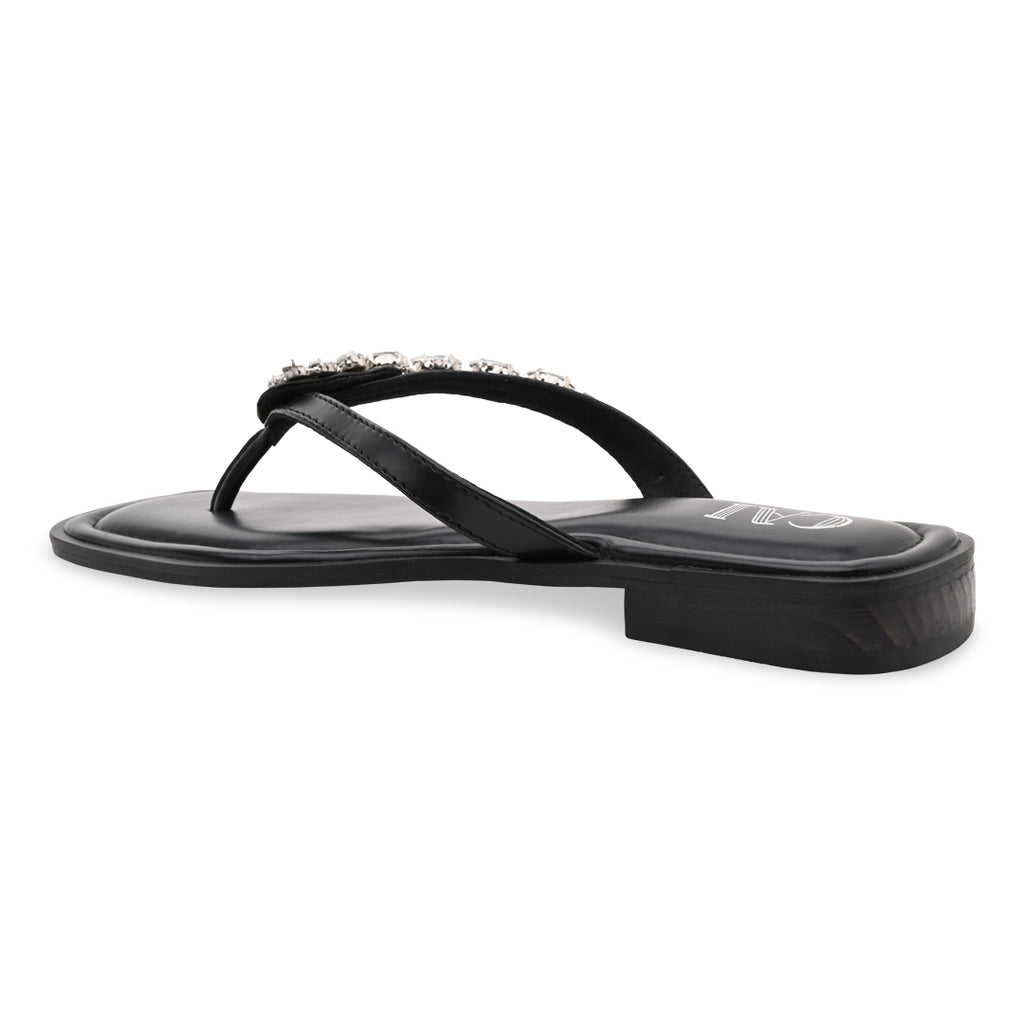 Black Embellished Thong Flat