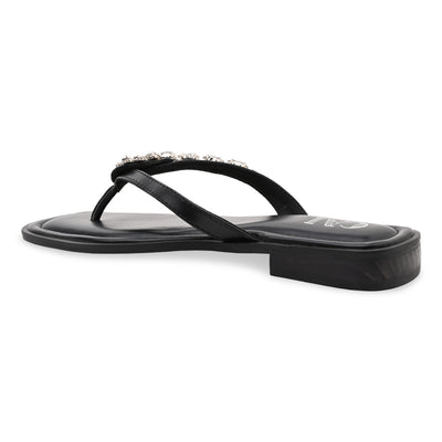 Black Embellished Thong Flat