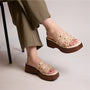 Gold Stud Strap Cream Wedge