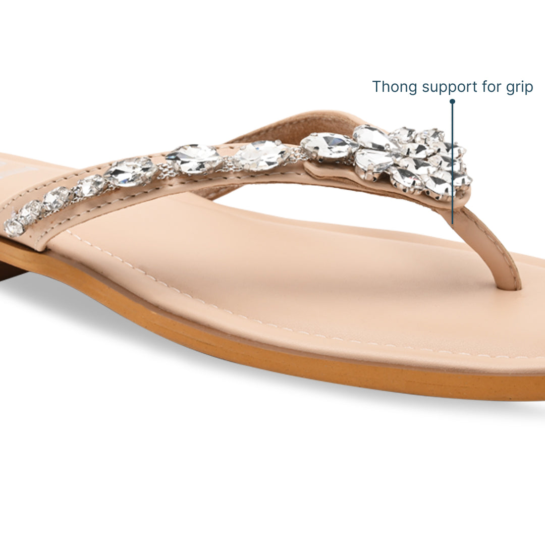 Nude Embellished Thong Flat