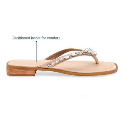 Nude Embellished Thong Flat