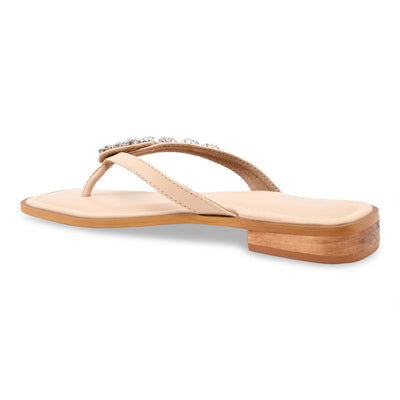 Nude Embellished Thong Flat
