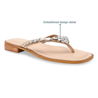 Nude Embellished Thong Flat