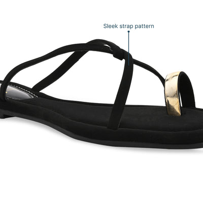 Gold Toe Ring Black Flat