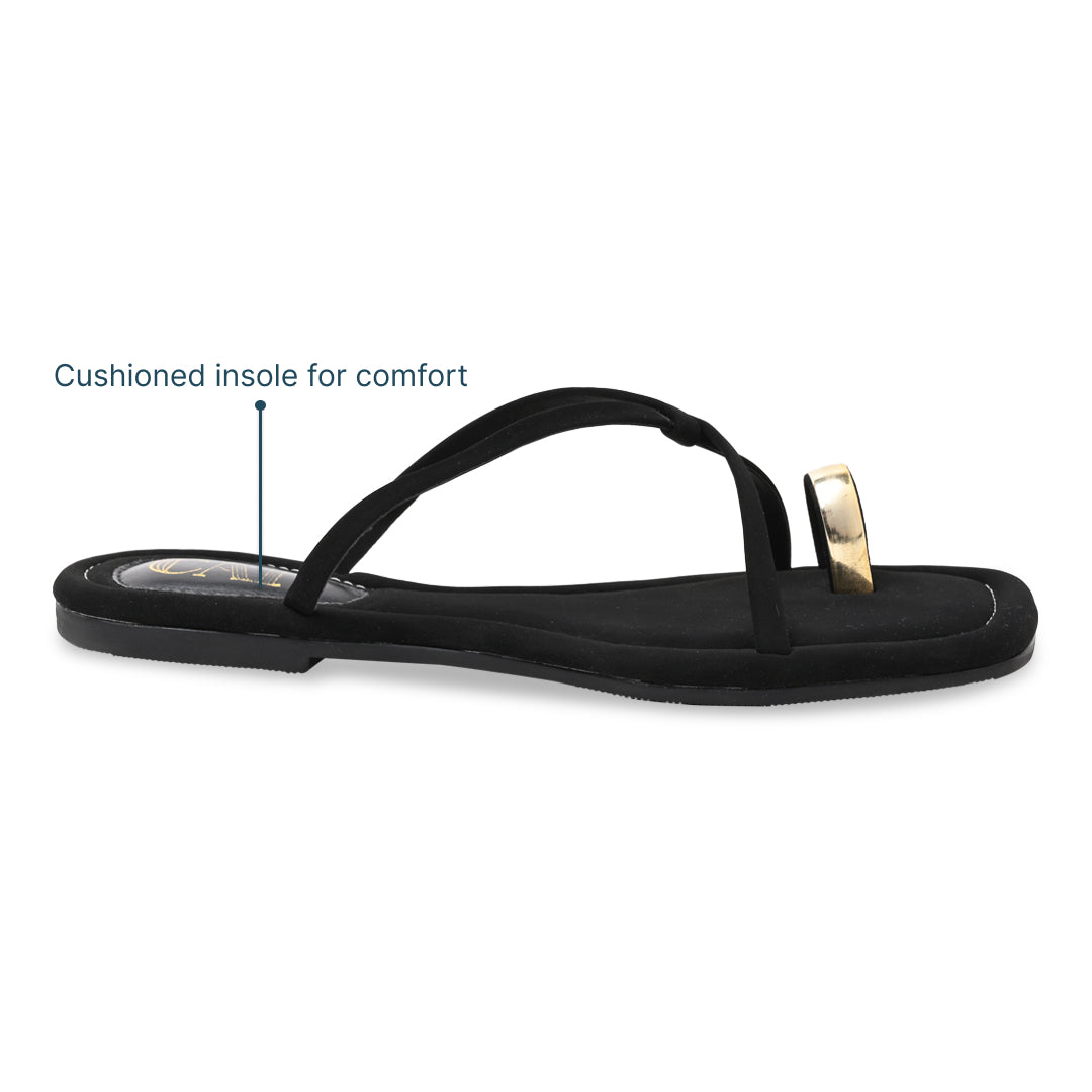 Gold Toe Ring Black Flat