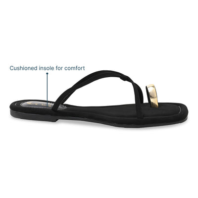 Gold Toe Ring Black Flat
