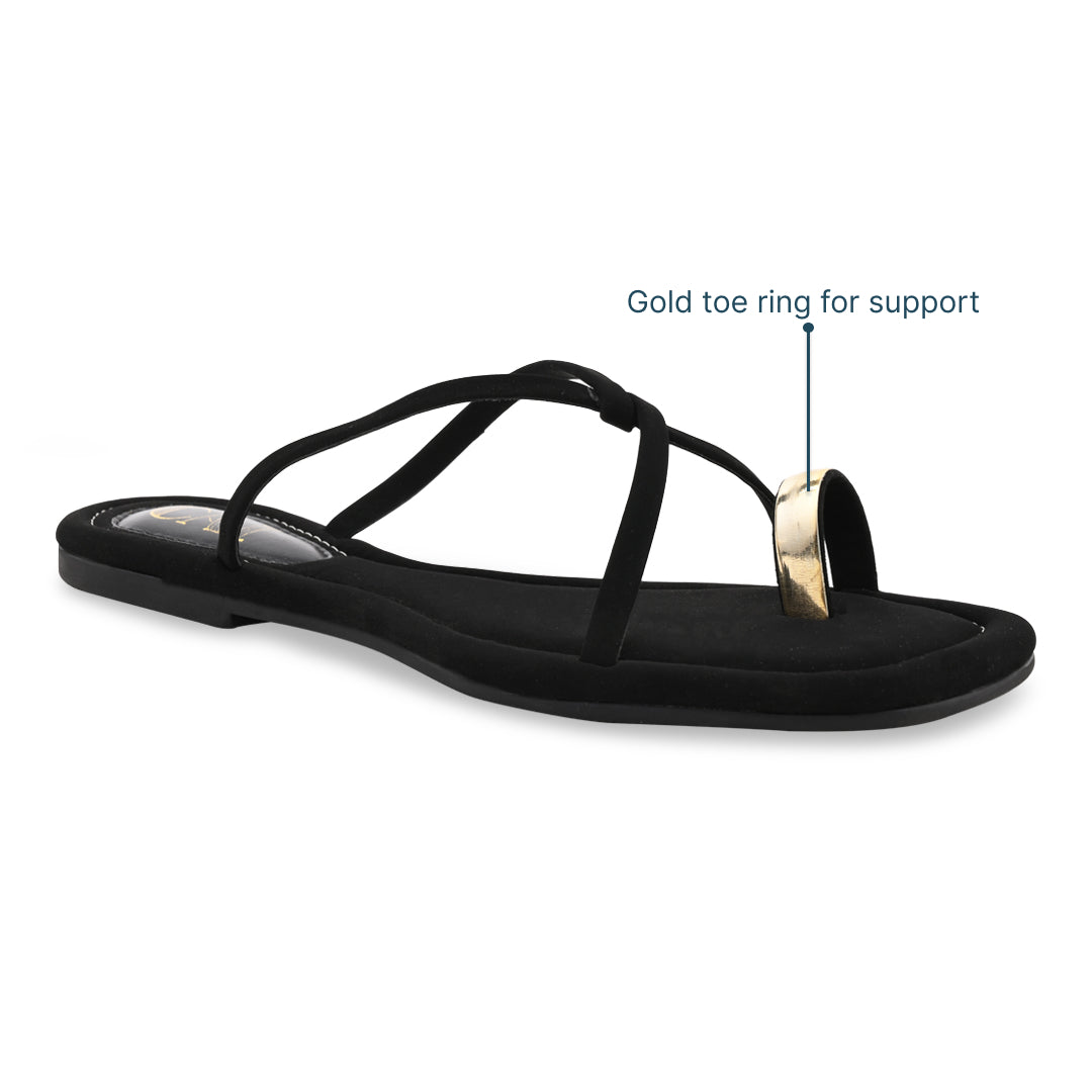 Gold Toe Ring Black Flat