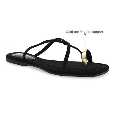 Gold Toe Ring Black Flat