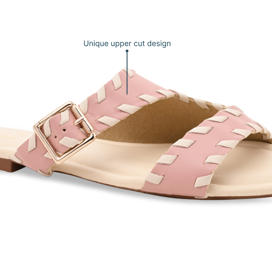 Pink Intertwined Strapped Flat