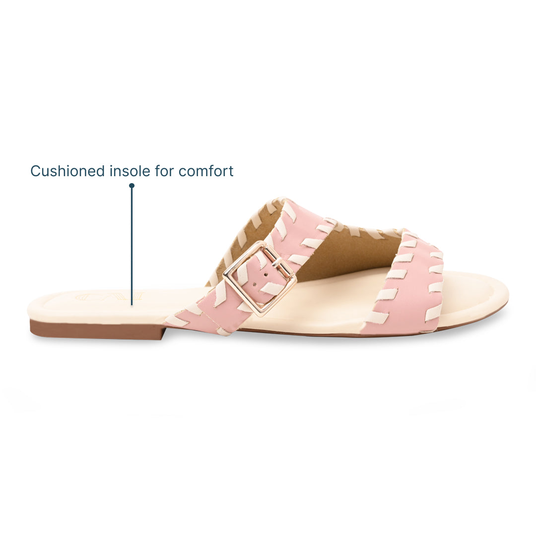 Pink Intertwined Strapped Flat