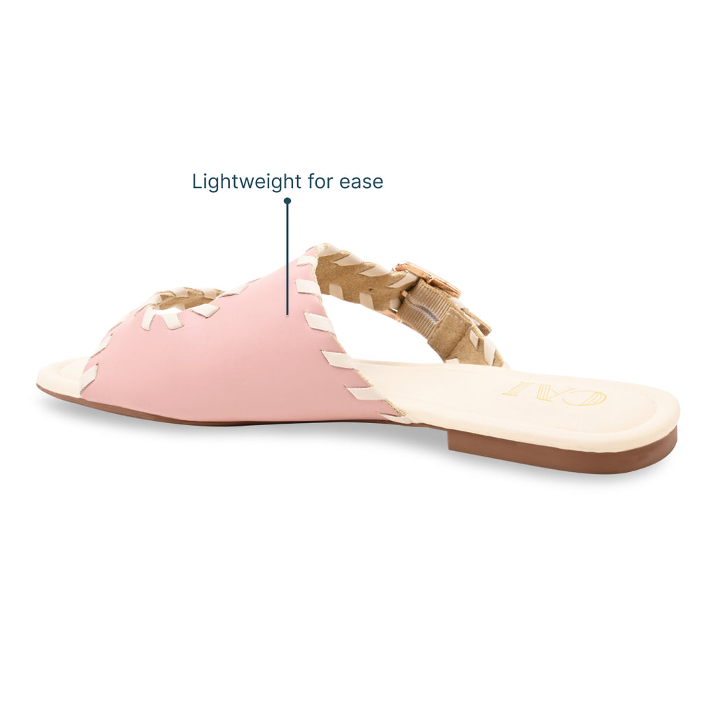 Pink Intertwined Strapped Flat
